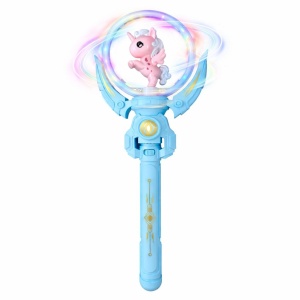 Baghetă magică pentru copii cu LED și unicorn, Albastru, din plastic durabil, 36,5 cm