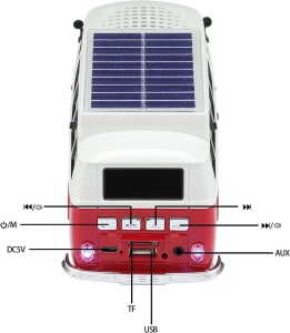 Boxă portabilă Bluetooth WSTER în formă de microbuz retro, cu încărcare solară, rosu - Img 4