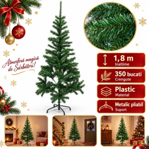 Brad de Craciun Crengosul artificial, 1,8 m, 350 crengute, suport metalic, verde