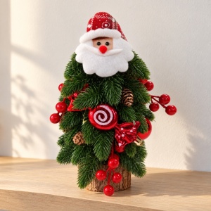 Brăduț decorativ de Crăciun cu chip de Moș Crăciun, fără lumini, 31 × 20 cm - Img 3