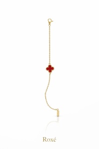Brățară aurie Roxé cu simbol bordo elegant, reglabilă 16.5+6 cm