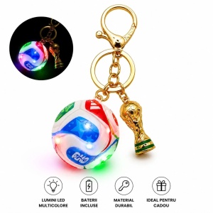 Breloc Minge de Fotbal cu Lumini LED Multicolore și Trofeu, Baterii Incluse, Accesoriu pentru Chei