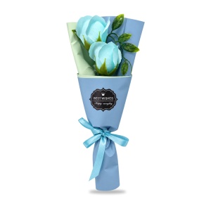 Buchet decorativ cu trandafiri albastri, set cadou albastru, 25 cm - Img 2
