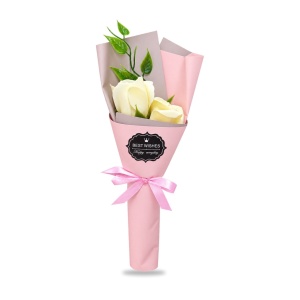 Buchet decorativ cu trandafiri galbeni, set cadou roz, 25 cm - Img 2