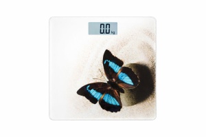Cantar corporal digital cu display LED, sticla securizata, model fluture albastru