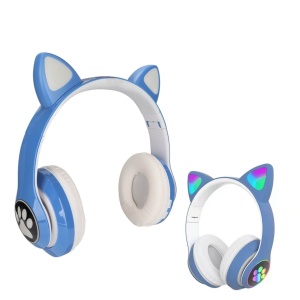 Căști wireless cu urechi de pisică și lumini LED, design ergonomic, Albastru - Img 4