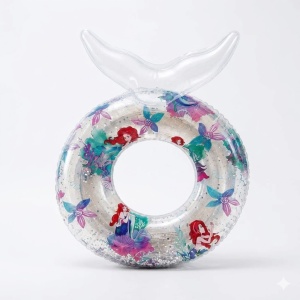 Colac Gonflabil cu Sirenă și Sclipici – 70 cm, Model Transparent pentru Copii - Img 2