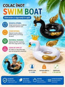 Colac Gonflabil Lebădă Neagra pentru Copii – Swim Boat , 70x60 cm - Img 2