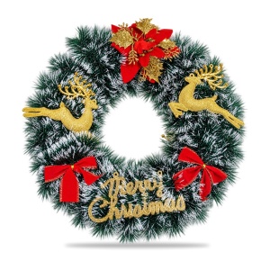 Coroniță decorativă de Crăciun cu reni aurii, fundițe roșii și inscripție Merry Christmas, 40x38 cm - Img 2
