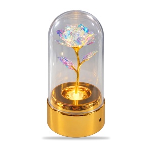 Cupola decorativa luminoasa cu trandafir cu efect irizant, rotatie automata, incarcare USB, 16.5cm - Img 2
