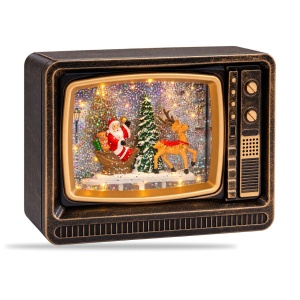 Decorațiune de Crăciun, model televizor retro cu lumini LED și muzică, 19,5 cm - Img 2