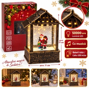 Decoratiune luminoasa de Crăciun, cu muzica, model cu Mos Craciun 13,5x8,5 cm