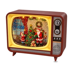Decoratiune luminoasa de Craciun in forma de televizor retro, cu muzica, 20 x 16 cm - Img 4