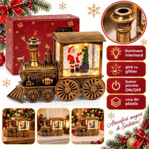 Decorațiune luminoasă , model locomotivă cu Moș Crăciun , 15,5 × 10 cm