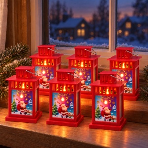 Felinar de Crăciun cu LED și muzică, roșu, din plastic, set de 6 bucăți, 20x11 cm - Img 3