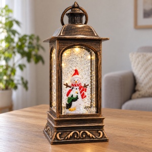 Felinar decorativ cu om de zapada, cu muzica SI lumina, 27x12x11cm - Img 2