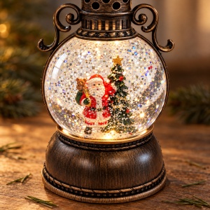 Felinar decorativ de Crăciun, cu lumini LED si muzica, 23x8 cm - Img 4