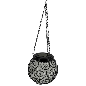 Felinar solar LED pentru grădină, metal și sticlă, negru, design spirală - Img 2