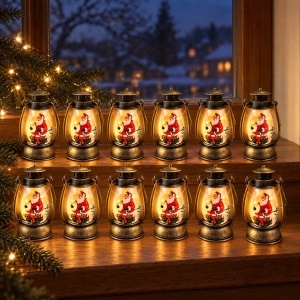 Felinare decorative cu LED de Crăciun, set 12 bucati, din plastic, auriu antic, 13x6 cm - Img 3