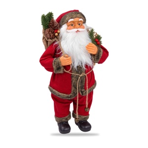 Figurină Moș Crăciun cu sac și clopoței, roșu, plastic și material textil, 65 cm - Img 3