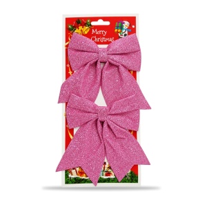 Fundă decorativă de Crăciun cu sclipici, 2 fundițe roz, 20 x 14 cm - Img 2
