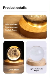 Glob Cristal 3D Luna 8 cm, cu LED si Baza Lemn, Lampa Decor Astronomica - Img 4