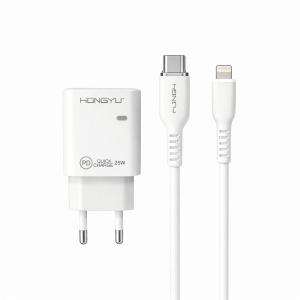 Încărcător rapid Hongyu 25W PD cu cablu USB-C la USB-C, model HY-JC03, alb - Img 2