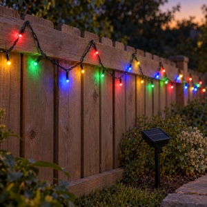 Instalație de Crăciun solară, 100 LED-uri multicolore, fir negru - Img 5