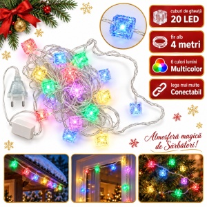 Instalație de Crăciun tip Liniar, 4m, 20 LED multicolor in forma de cub de gheata, interconectabilă - Img 2
