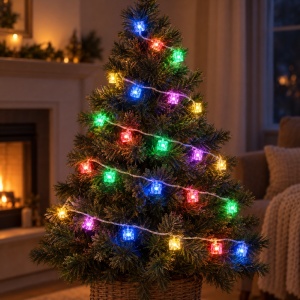 Instalație de Crăciun tip Liniar, 4m, 20 LED multicolor in forma de cub de gheata, interconectabilă - Img 7