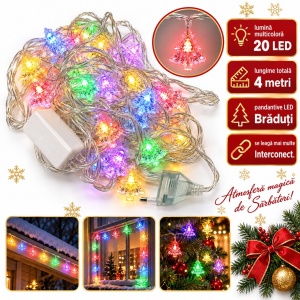 Instalație LED tip liniar, 4 m, 20 LED in forma de braduti, multicoloră, fir alb, interconectabilă - Img 6