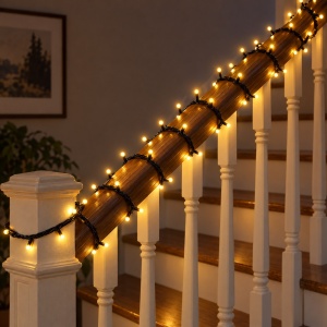 Instalatie LED tip liniar, 400 LED alb-cald, 50 m, fir negru - Img 5