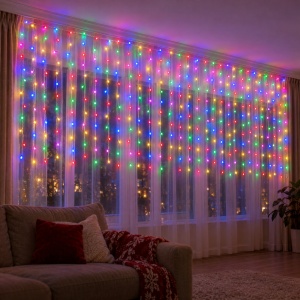 Instalație LED tip ploaie, 240 LED multicolore, 6 m, fir alb , interconectabilă - Img 5