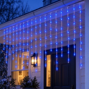 Instalație LED tip ploaie, 300 LED-uri albastre, 8 m, fir alb, multiple jocuri de lumini - Img 4