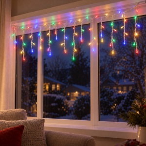 Instalatie LED Tip turturi , 120 LED-uri multicolor, 5 m, fir alb, multiple jocuri de lumini - Img 6