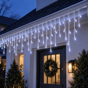 Instalatie LED tip Turturi, 300 LED-uri, 16 m, Alb Rece, Fir Alb, Interconectabila - Img 2
