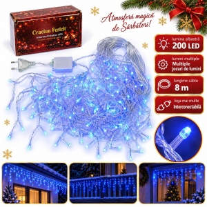 Instalație LED Tip Țurțuri, 8 m, 200 LED-uri Albastre, Multiple Jocuri de Lumini, Exterior/Interior - Img 4