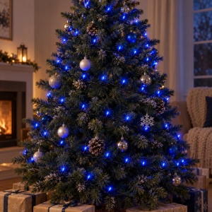 Instalație liniară de Crăciun, 100 LED-uri albastre, 9 m, fir negru, interior/exterior - Img 3