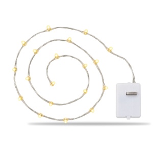 Instalație luminoasă LED, 20 LED-uri, fir argintiu de 2 m, lumină albă caldă