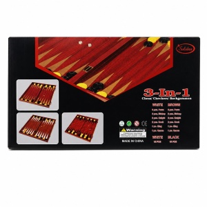 Joc 3 in 1 Sah, Table si Dame din Lemn maro inchis 50x40 cm Set Complet pentru Familie - Img 2