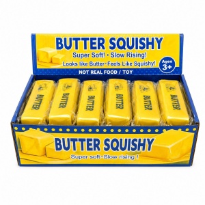 Jucărie Antistres Butter Squishy Auriu, 13cm – Squishy în Formă de Unt, Slow Rising, Super Moale
