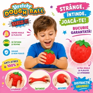 Jucărie Antistres Squishy Căpșună Elastică 7cm– Jucarie Senzorială Stretchy Dough Ball pentru Copii și Adulți - Img 2