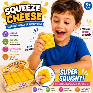 Jucărie Antistres Squishy Cașcaval 5 cm, cu Spumă în Interior, Moale și Elastică