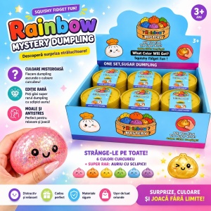 Jucărie Antistres Squishy Dumpling 8,5cm cu Sclipici și Bile din Gel Multicolore,