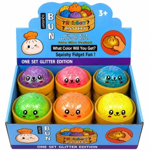 Jucărie Antistres Squishy Dumpling cu Slime și Lumini LED, 8.5 cm, cu Sclipici, Model Surpriză