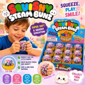 Jucărie Antistres Squishy Dumpling Transparent cu Bile Multicolore, 5,5 cm, Jucărie Senzorială - Img 3