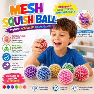Jucărie Antistres Squishy Mesh Ball cu Bile de Gel – Minge Senzorială Elastică, Culoare Aleatorie - Img 2