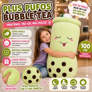 Jucărie de Pluș Bubble Tea Verde, 100 cm, Pernă Plus Gigantă, Moale și Pufoasă - Img 2