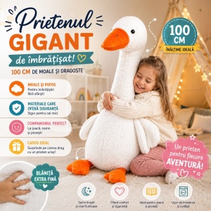 Jucărie de Plus Gâscă Gigant 100 cm, Moale și Pufoasă, Perna de Îmbrățișat, Cadou pentru Copii și Adulți - Img 4