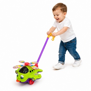 Jucarie impins elicopter copii cu maner, elice rotativa si design colorat verde - Img 2